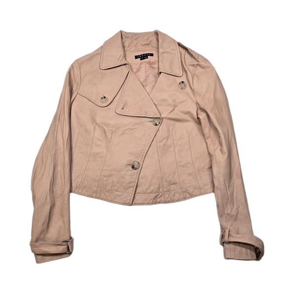 Theory Lamb Leather Jacket‎ Womens Medium Sand Dune Nani Cropped Moto - Picture 1 of 14